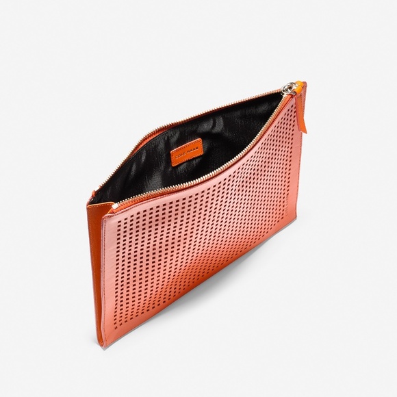 Cole Haan | Perforated Medium Leather Pouch | Spicy Orange - Picture 2 of 8